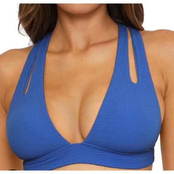 Becca by Becca Virtue Pucker Up Tear Drop Swim Top L Blue Jay NWT - Picture 1 of 2